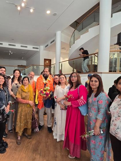 A group of our students and instructors with Padma Shri Jatin Das, a memorable moment of learning from a master.