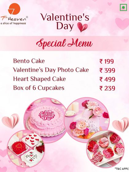 Our Valentine's Day Special Menu has something for everyone. Choose from a cute bento cake, a personalized photo cake, a classic heart-shaped cake, or a box of six themed cupcakes.
