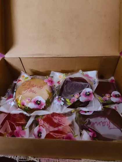 Packing up some love. Each order is carefully wrapped in this beautiful floral packaging and is ready to be delivered to your doorstep.