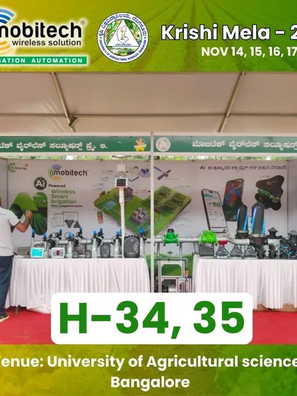 A wide shot of our stall (H-34, 35) at Krishi Mela 2024.
