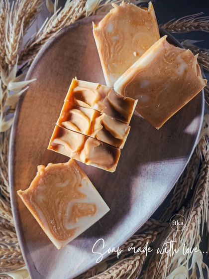 Clean, gentle, natural soaps and skincare, made with love and passion for you. This overhead shot of my oat-swirled bars shows the rustic, wholesome beauty of my products.