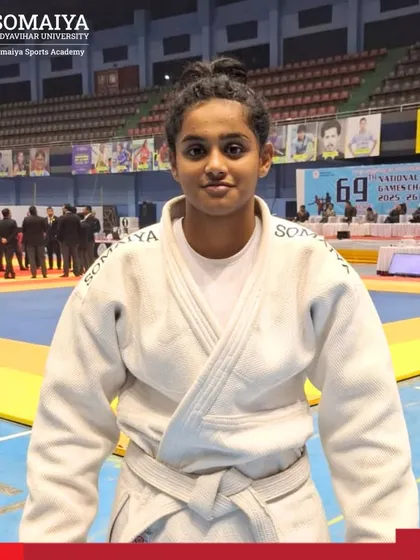 A portrait of a champion. Judoka Danika Shetty from The Somaiya School stands ready for competition after clinching the Gold medal at the 69th National School Games Judo Championship.