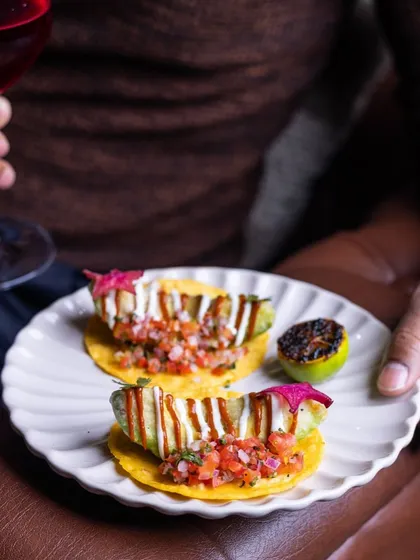 Taco 'bout heaven. My Avocado Taco features roasted tomato salsa, pico de gallo, and a dollop of sour cream for a flavor explosion in every bite.