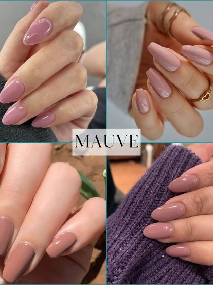 Mauve is a softer, more delicate take on fall nails. This collage highlights how this shade, with its hint of pink, is feminine and versatile enough to match any outfit, from casual to formal.