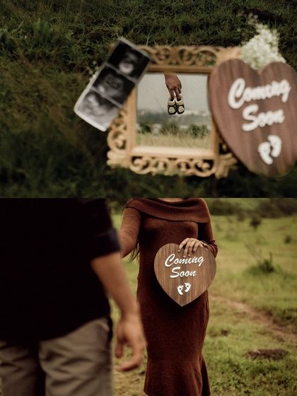 A duplicate of image 99, showing a creative announcement concept using a mirror and props in a natural setting.