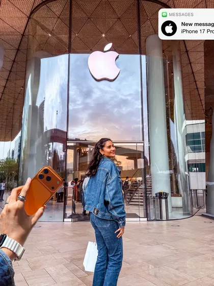 A creative shot outside the Apple store, teasing the new iPhone 17 Pro. I use clever editing to build hype and showcase the product in a visually interesting way.