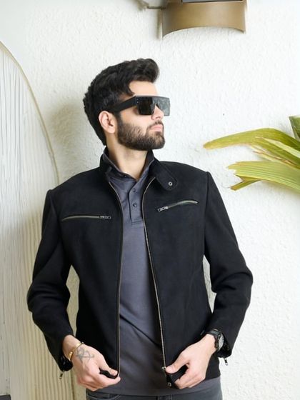 The Noir Splendour jacket. This black wool-blend biker jacket is a statement of impeccable taste and confidence, perfect for dressing up a night out or adding class to an everyday look.