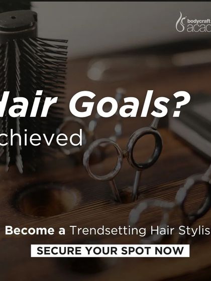 A promotional graphic encouraging aspiring stylists to achieve their hair goals by enrolling in our certified courses.