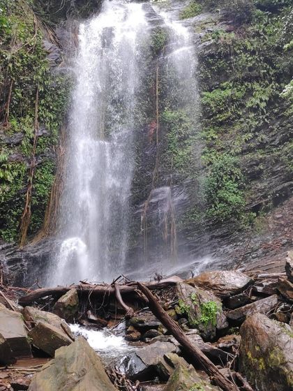 The refreshing Hidlumane Falls, a welcome sight after a rewarding trek on our Kodachadri adventure.