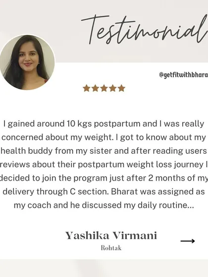 Yashika joined my program just 2 months after a C-section. I discussed her daily routine and created a plan that was safe and effective for her postpartum recovery.