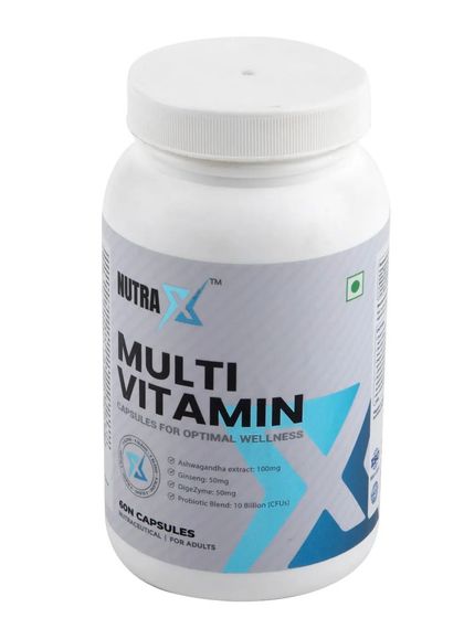 An angled shot of the multi-vitamin bottle against a white background.