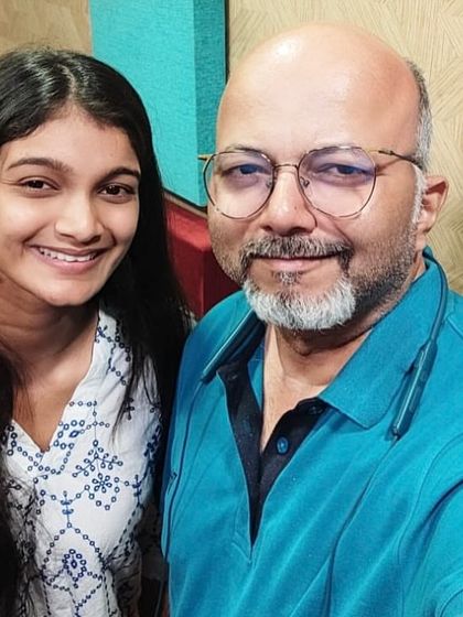 A selfie with my mentor, Yogesh Rairikar sir, during a studio session. I'm so thankful for his guidance and for making me a part of such beautiful musical projects.