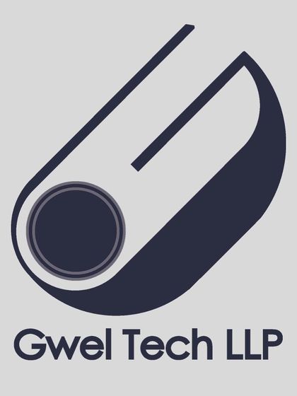 The Gwel Tech logo shown in reverse on a solid background. Part of a complete brand identity system includes testing for legibility on both light and dark surfaces, ensuring the mark is always clear.