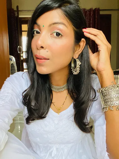 A close-up of the oxidized silver jewellery I paired with my white chikankari suit. This kind of jewellery adds a lovely bohemian and traditional touch to any ethnic outfit.