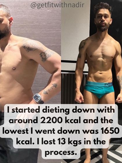 My own fat loss journey, showing the process of dieting down from 2200 calories to 1650, losing 13 kgs in the process.