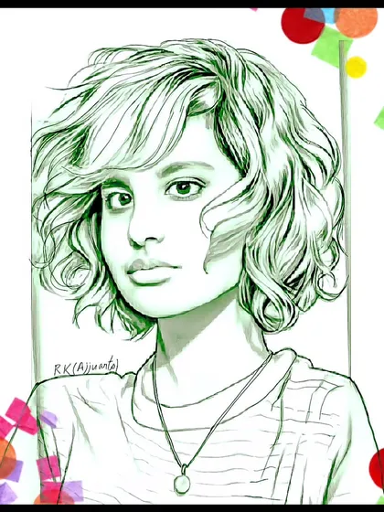 A version of my digital portrait sketch with a green color overlay and a festive border. I can customize the colors of my digital works to match any theme.