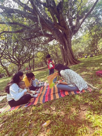 A series of photos from our 'Storyscapes 16' session, capturing the authentic, unposed moments of our circle. You can see children listening, playing, and interacting naturally, which is the essence of our child-led storytelling approach.