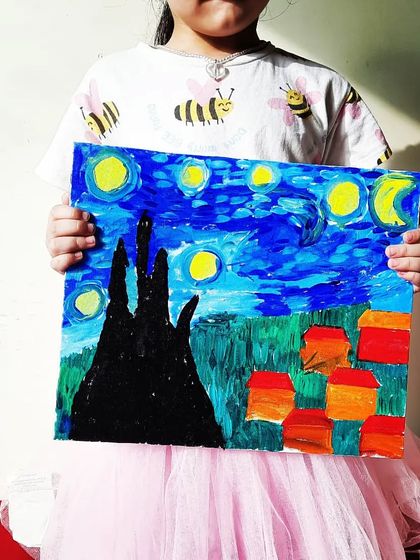 Can starry nights ever go wrong? This beautiful version was painted by a 4-year-old! It shows that with consistency and practice, even the youngest artists can create masterpieces.