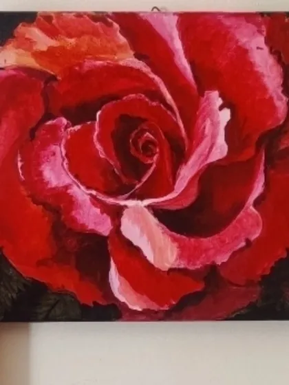 A close-up of my 'Twin Rose' acrylic painting. A client felt such an emotional connection to this piece that she had to take it home. It's moments like these that make being an artist so fulfilling.