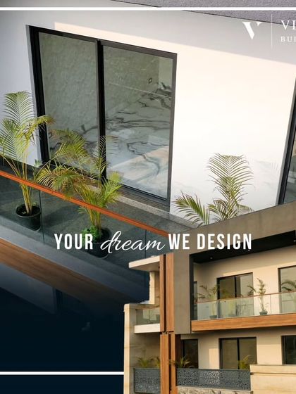 Your dream, we design. This image contrasts the sleek, modern exterior of our buildings with the beautiful interior views, showing how we bring visions to life.