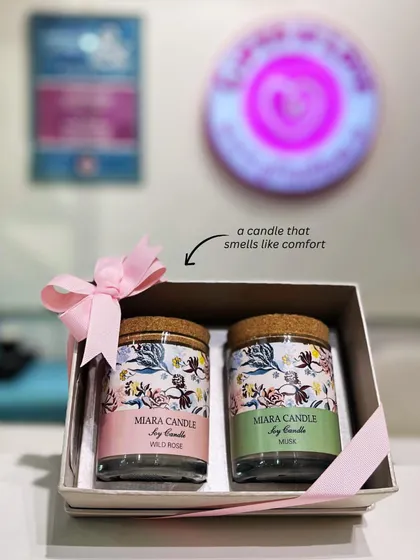 A candle that smells like comfort. This gift set includes two of our Miara soy wax candles, in Wild Rose and Musk scents. It’s a simple gift that says, "you were on my mind."