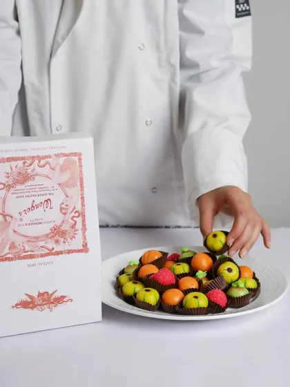 Our marzipan fruits are a work of art. Made from almond paste and sugar, each piece is carefully shaped and coloured to look like a tiny, perfect fruit.
