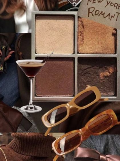 A mood board capturing the essence of the 'New York Romantic' brown monotone palette.