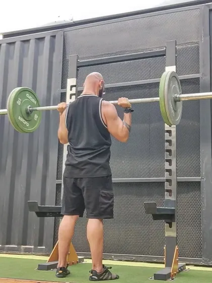 After a solid set of dips, I move on to the Spirit Bomb, also known as the Overhead Press. This is a primary builder for strong and healthy shoulders.