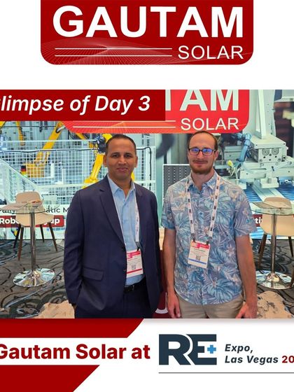 A snapshot of our team with an industry partner at the RE+ Expo in Las Vegas. We are proud to bring our 'Made in India' solar technology to the global market.