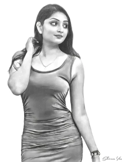 A modern and stylish portrait. I focused on the smooth shading of her dress to give it a realistic, form-fitting appearance.