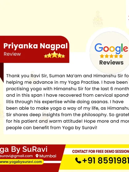 We are humbled by the transformations our clients experience. This review from Priyanka highlights how our sessions helped her recover from cervical spondylitis and integrate the deeper philosophy of yoga into her life.