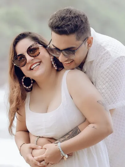 The pure joy of a candid moment on the sunny shores of Goa. This image reflects our ability to capture natural, unposed laughter and affection, perfect for couples who want their pre-wedding shoot to feel like a relaxed, happy getaway.