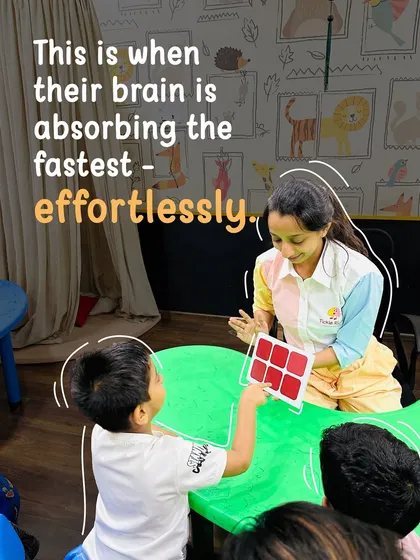 A child's brain in the early years absorbs information effortlessly, like a sponge. We use this golden window to introduce right-brain techniques like high-speed flashcards, which enhance photographic memory and pattern recognition in a fun, fast-paced way.