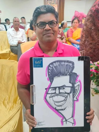 Another guest from the Hotel Shreyas party, showing off his fun portrait.