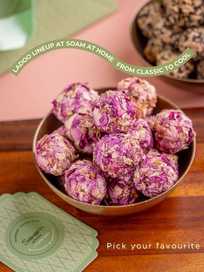 From classic to cool, my laddoo lineup has something for everyone. This bowl of beautiful Rose Petal Laddoos invites you to pick your favorite from my diverse range.