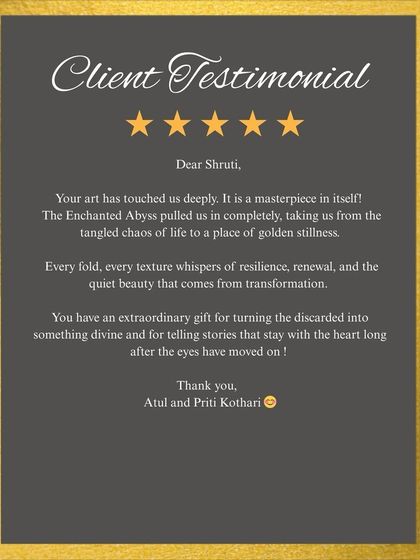 Another beautiful testimonial, this time for "The Enchanted Abyss." When my art becomes part of someone's life story, I know my purpose is fulfilled. Happy client, happy me.