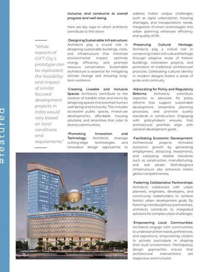 Another page from the Insite feature, where I discuss the role of architects in designing sustainable infrastructure and preserving cultural heritage.