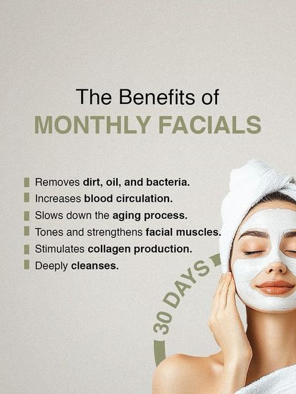 Committing to a monthly facial can dramatically improve your skin's health. It helps remove impurities, increase circulation, stimulate collagen, and slow the aging process, keeping your skin toned and deeply cleansed.
