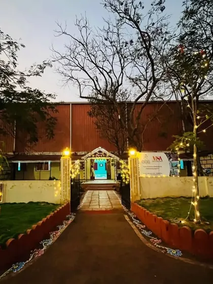 The beautifully lit entrance to Manik Sports Academy, where we recently installed new court mats to enhance the training experience.