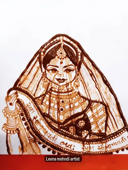 A detailed bridal portrait on a practice sheet. The bride is adorned with a beautiful nath and jewelry, with her name 'Shraddha' written on the sash.