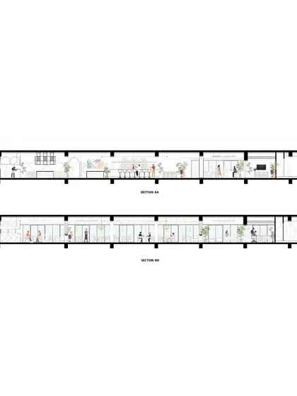 These section drawings of Citadines show how the design balances privacy and openness. The integration of open balconies provides visual relief and city views, enhancing the overall spatial experience for guests.
