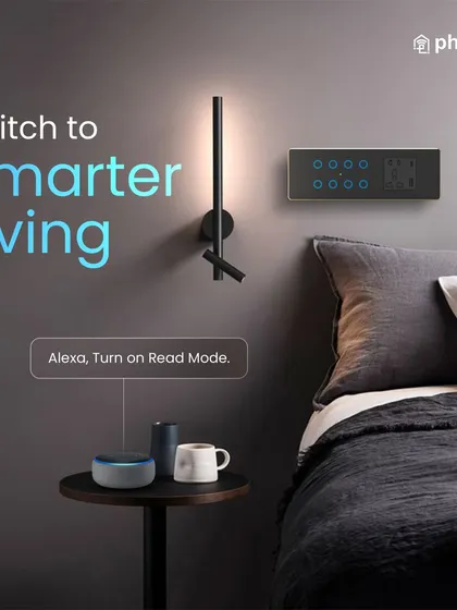 Switch to smarter living. In this bedroom scene, a voice command to Alexa sets the perfect "Read Mode," adjusting the bedside lamp to an optimal brightness for reading without you having to move.