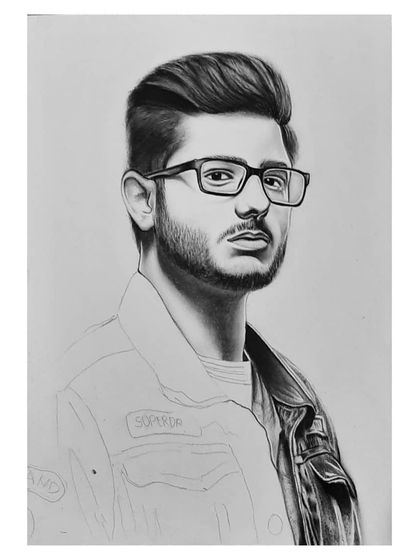 The 72-hour process of drawing CarryMinati. You can see how I start with the glasses and face, then build out the details of his signature denim jacket.