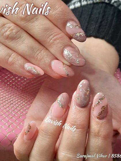 A sophisticated nude and pink set with delicate gold foil flakes and glitter line accents.