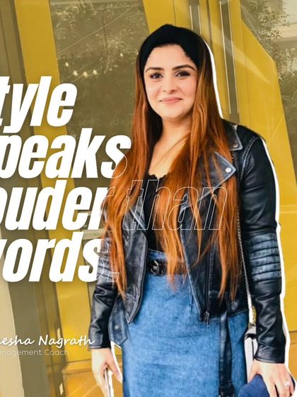 A leather jacket, denim skirt, and headband combo. This look communicates a casual yet edgy vibe, showing how every piece tells a story about your personality.