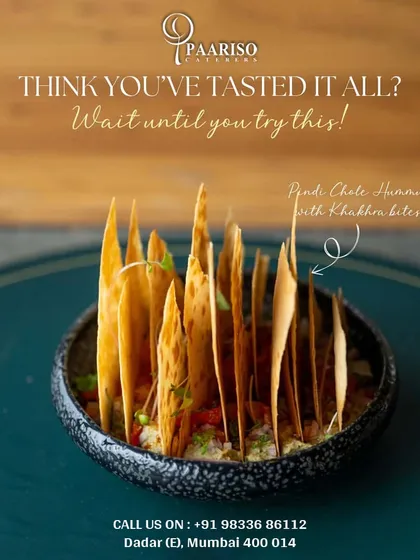 We love to innovate with our dishes. This Pindi Chole Hummus served with crispy Khakhra bites is a unique fusion of Indian and Middle Eastern flavors that is sure to surprise and delight.