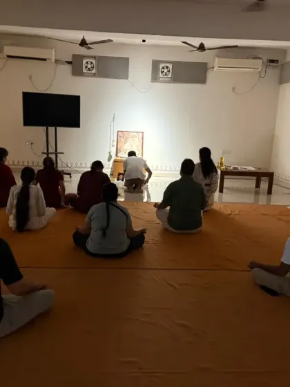 Our Sangha sitting in meditation after a Guru Pooja. We gathered as a family of seekers before journeying together, carrying the same spirit of devotion with us.