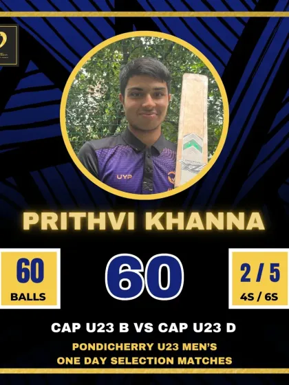 Prithvi Khanna shines in the Pondicherry U23 selection matches with a solid 60.