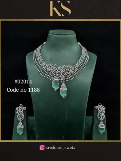 The floral American diamond set with mint green drops. This is a fresh and modern option that's perfect for a summer wedding.