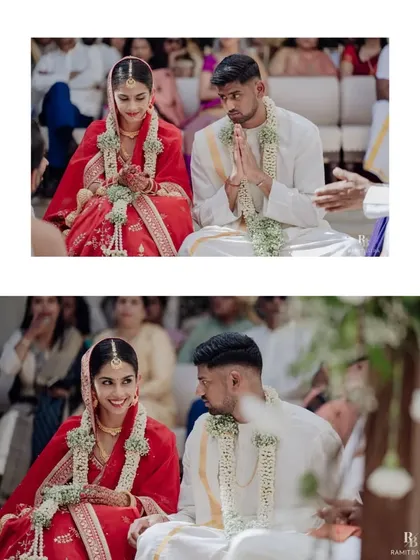 Candid moments from a wedding ceremony at Alila Fort. The groom's playful glance at the bride captures the real, unscripted emotions of the day.